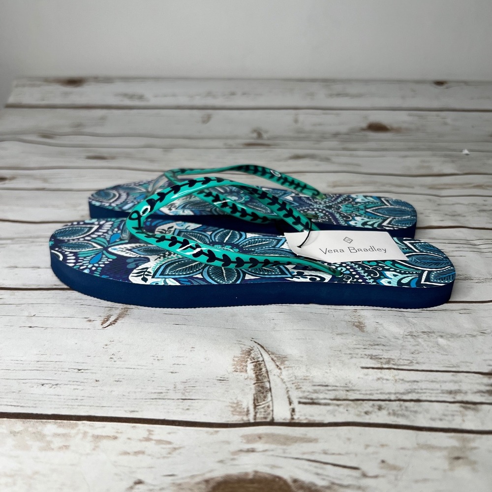 Vera Bradley Flip Flops Blue Island Medallion Floral Print Large